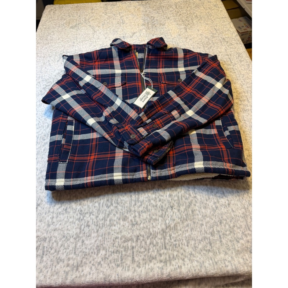 Alpine Design Women's Sherpa Lined Flannel Full Zip Jacket Navy Red Cream NWT